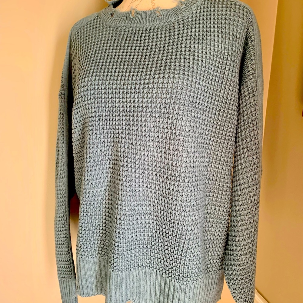 ZENANA Distressed style sweater, mint green color. New with tags.